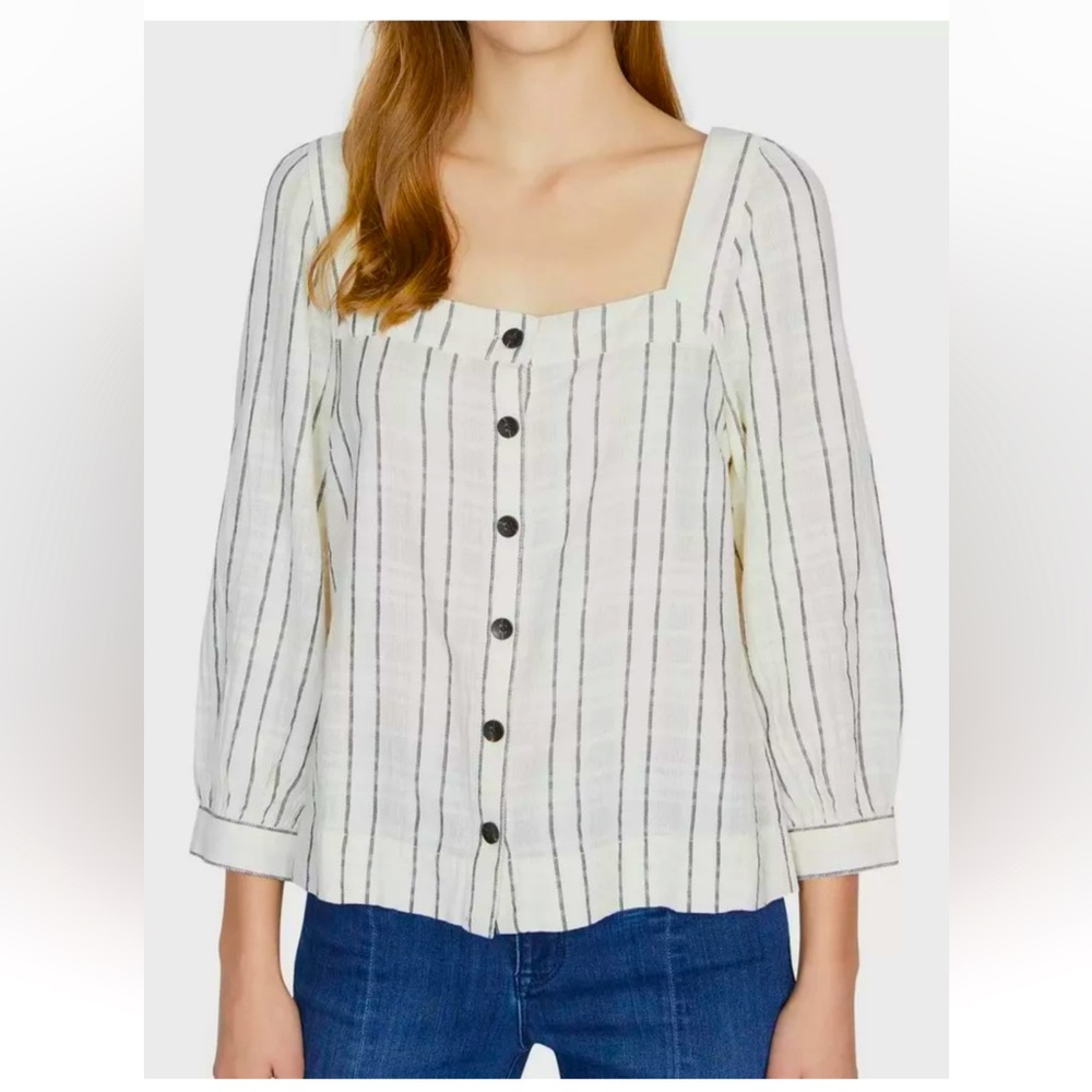 🆕🔖 Sanctuary ✨ Linen Stripe Square-Neck Top✨Cream Black Striped✨Size XXL✨NWT!!
